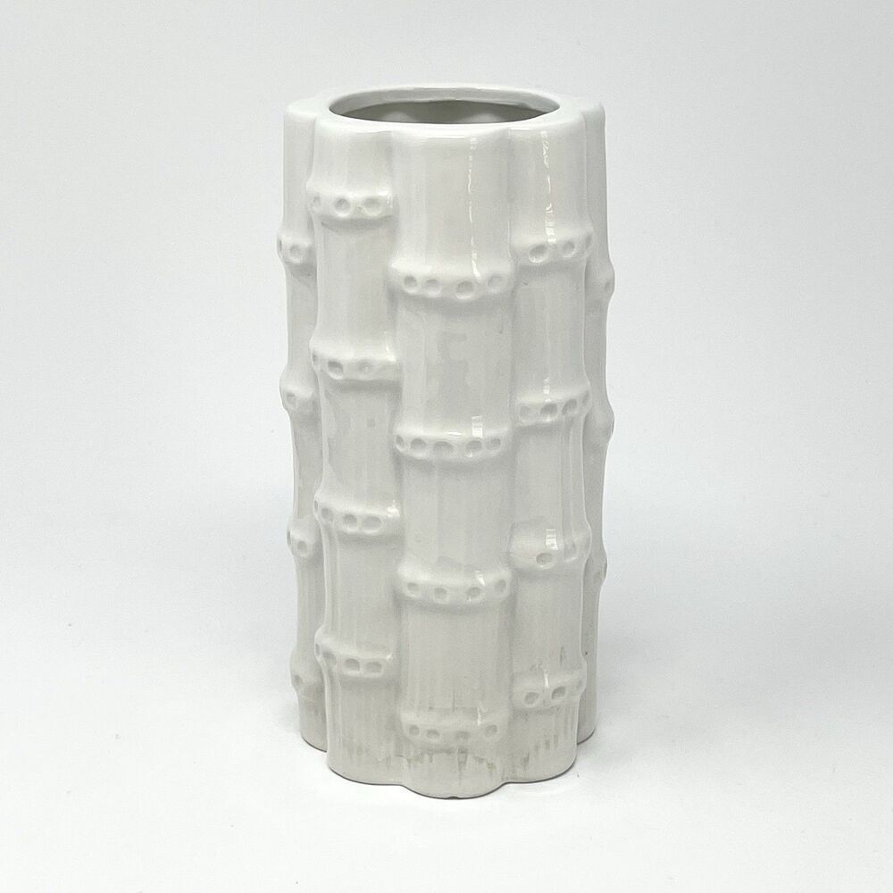 Vintage Rubel Midamerica White Blanc Ceramic Bamboo Vase 7” Made In Portugal